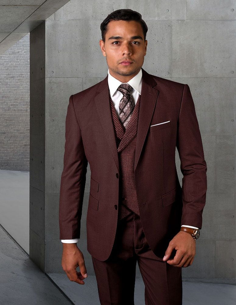 Statement Men's 3 Piece Unique Fashion Suit - Textured Vest