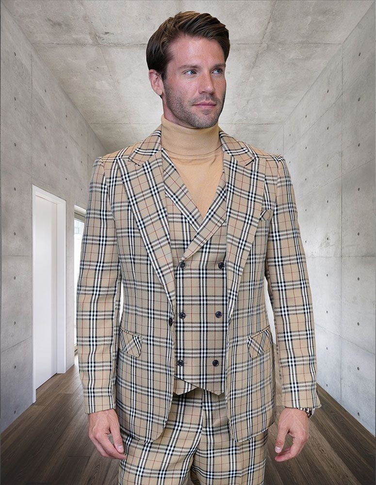 Statement Men's 100% Wool 3 Piece Suit - Electric Plaid