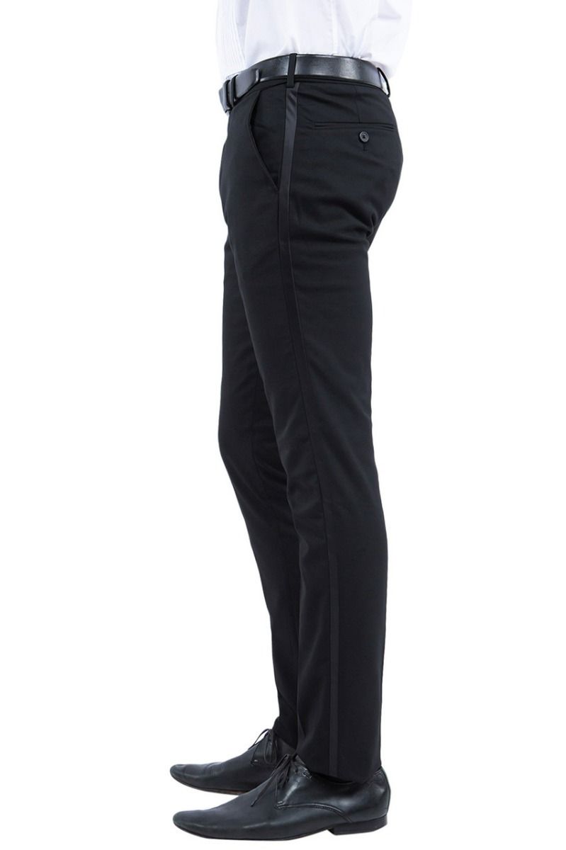 RGM Men's Tuxedo Pants Side Satin Stripe - Flat Front