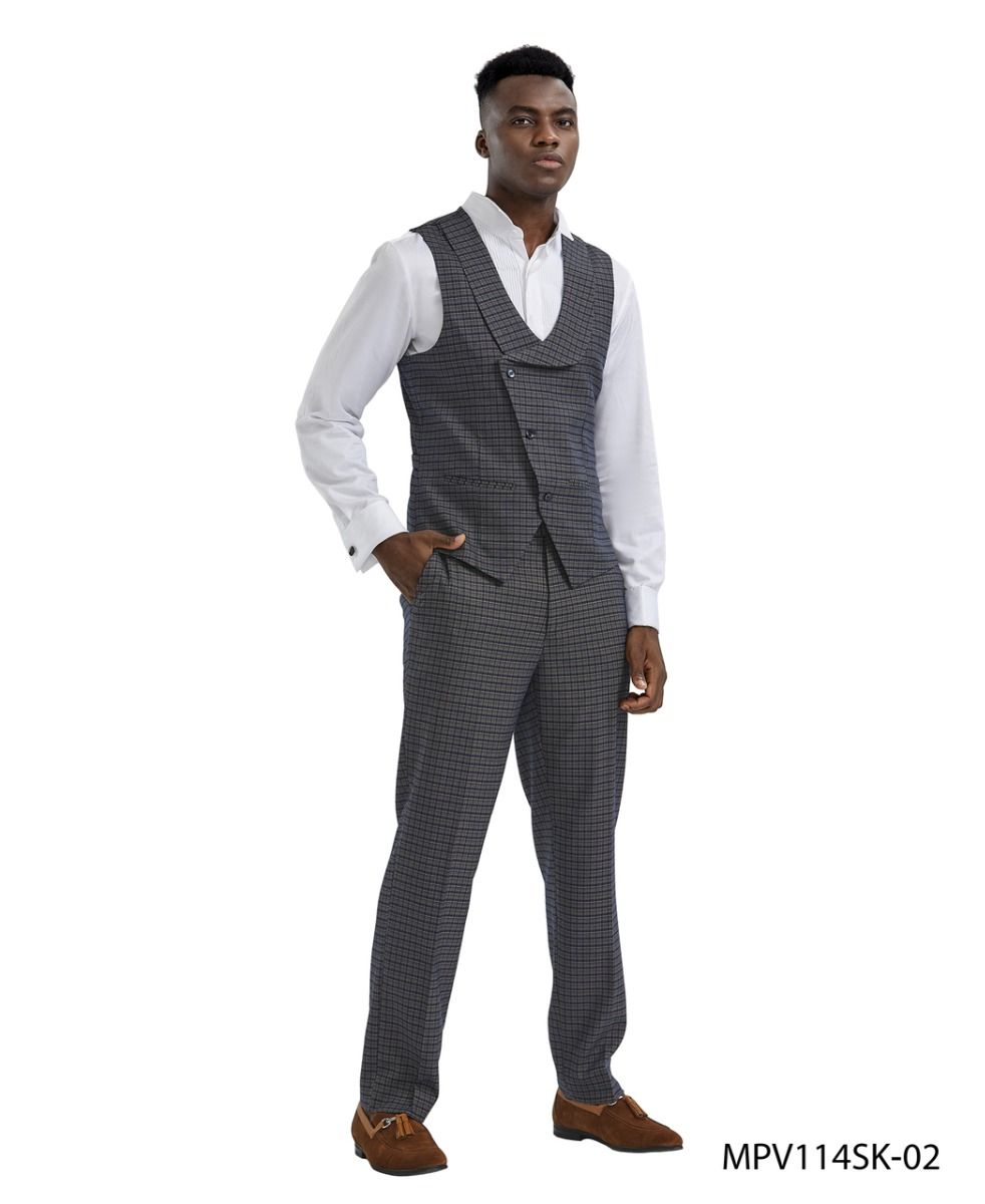 Tazio Men's 2 Piece Skinny Fit Vest Set- Tattersall Pattern