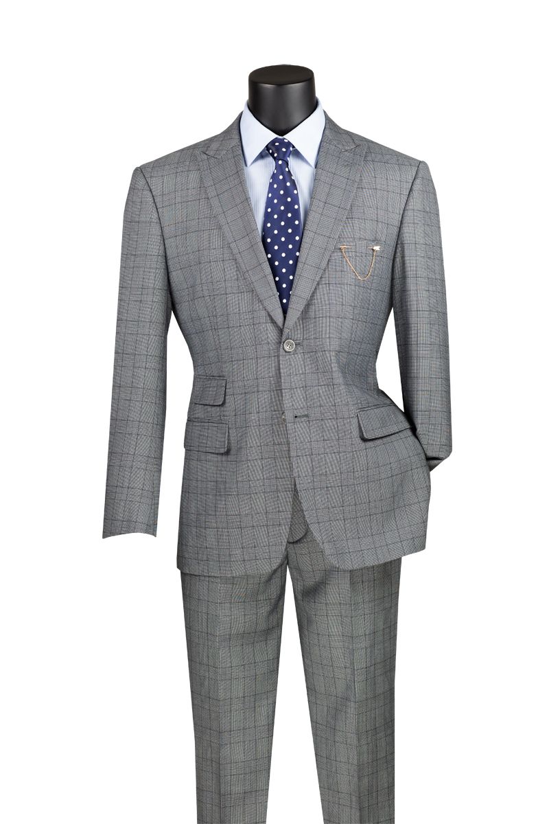 Vinci Men's 2 Piece Modern Fit Suit - Light Windowpane