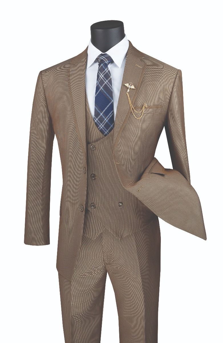 Vinci Men's 3 Piece Modern Fit Suit - Tone on Tone Accents