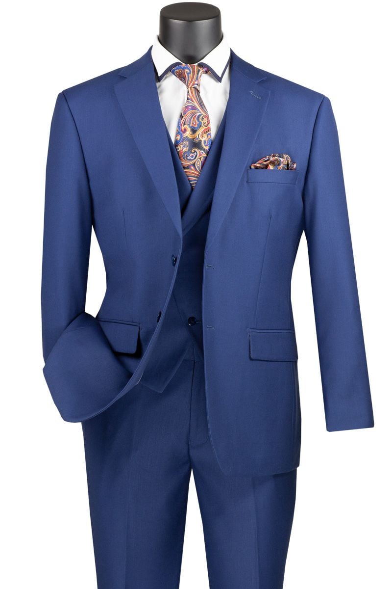 Vinci Men's 3 Piece Modern Fit Suit - Bold Solid Colors