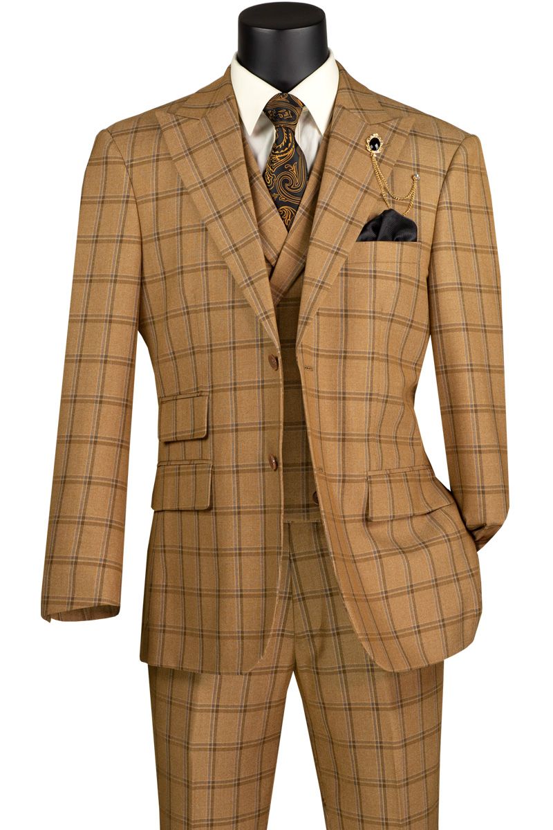 Vinci Men's Outlet 3 Piece Modern Fit Suit - Bold Windowpane