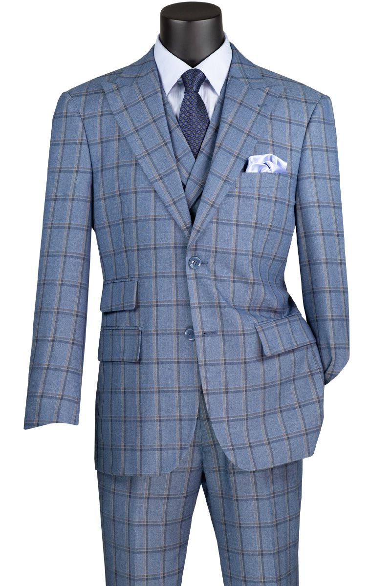 Vinci Men's 3 Piece Modern Fit Suit - Bold Windowpane