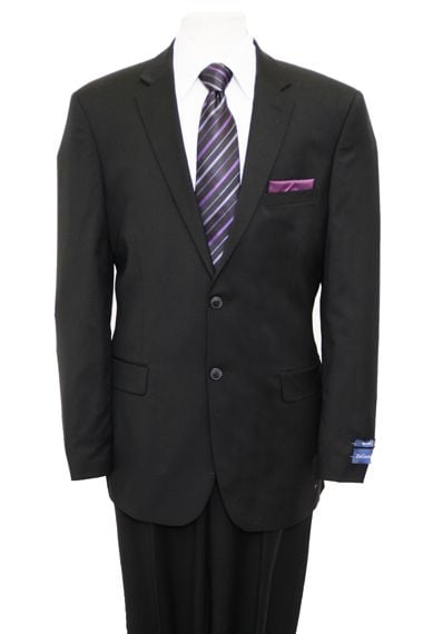 ZeGarie Men's 2 Piece 100% Wool Executive Suit - Solid Black