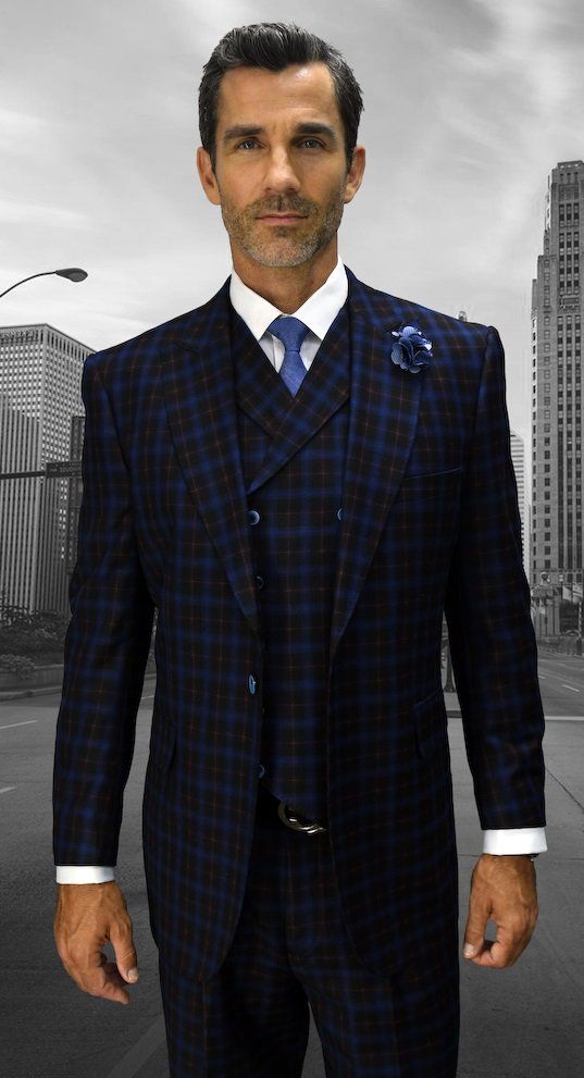 Statement Men's 3 Piece 100% Wool Suit -  Bold Plaid Style
