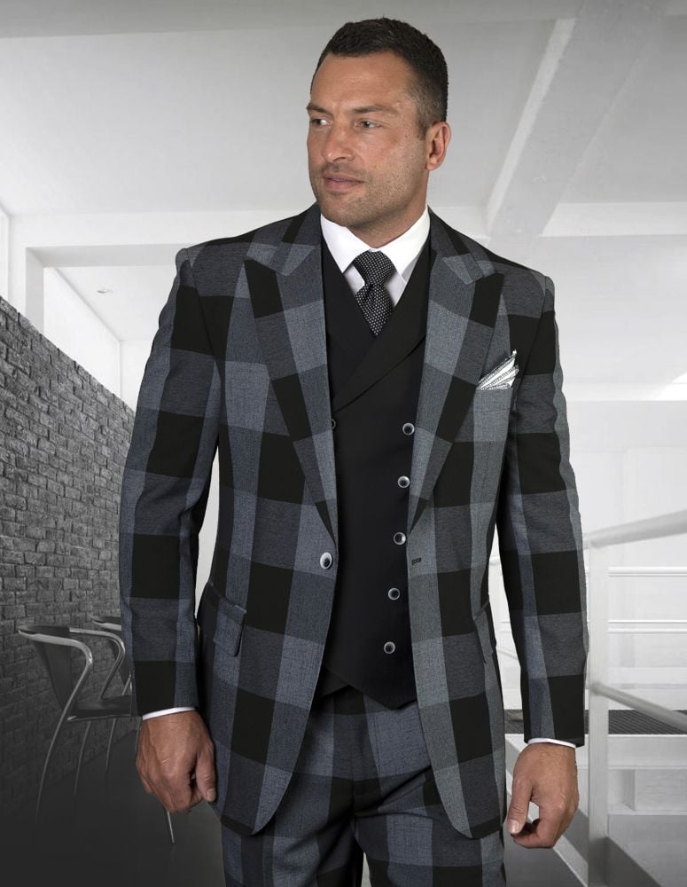 Statement Men's 100% Wool 3 Piece Suit - Smooth Plaid
