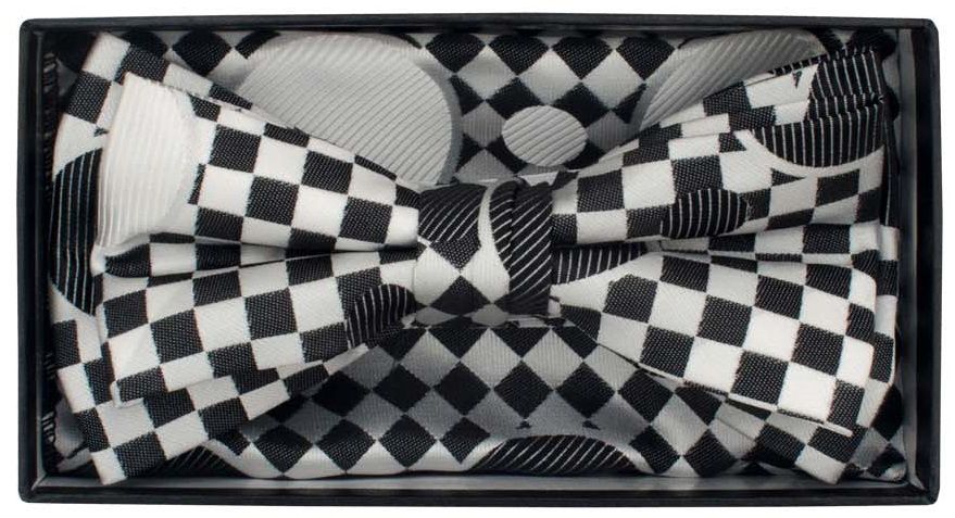 Karl Knox Men's Square End Bow Tie Set - Fashion Checkerboard 