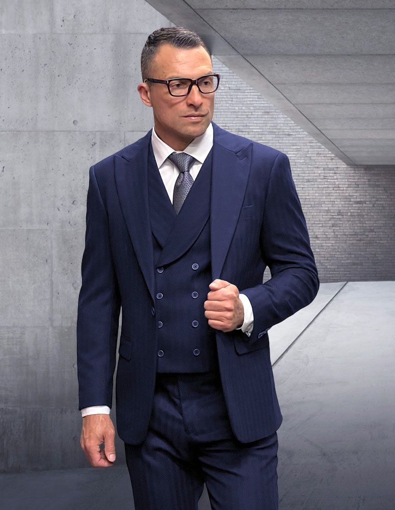 Statement Men's Outlet 3 Piece 100% Wool Fashion Suit - Light Stripes