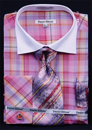 Daniel Ellissa Men's French Cuff Dress Shirt Set - Windowpane Plaid