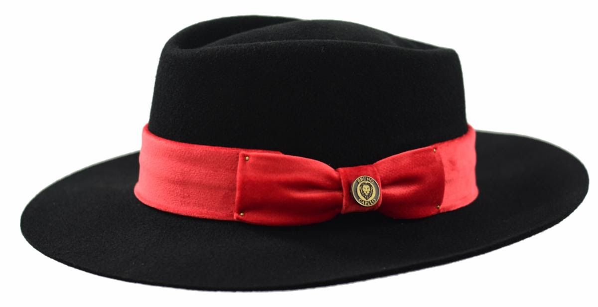 Bruno Capelo Men's Australian Wool Fedora Hat - Wide Brim - Green/Red - S - CCO Menswear