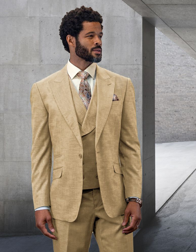 Statement Men's 100% Wool 3 Piece Suit - Light Texture