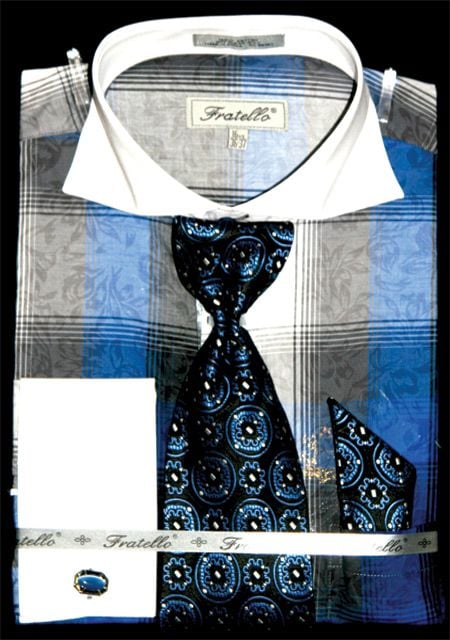 Fratello Men's Outlet French Cuff Dress Shirt Set - Contemporary Cotton