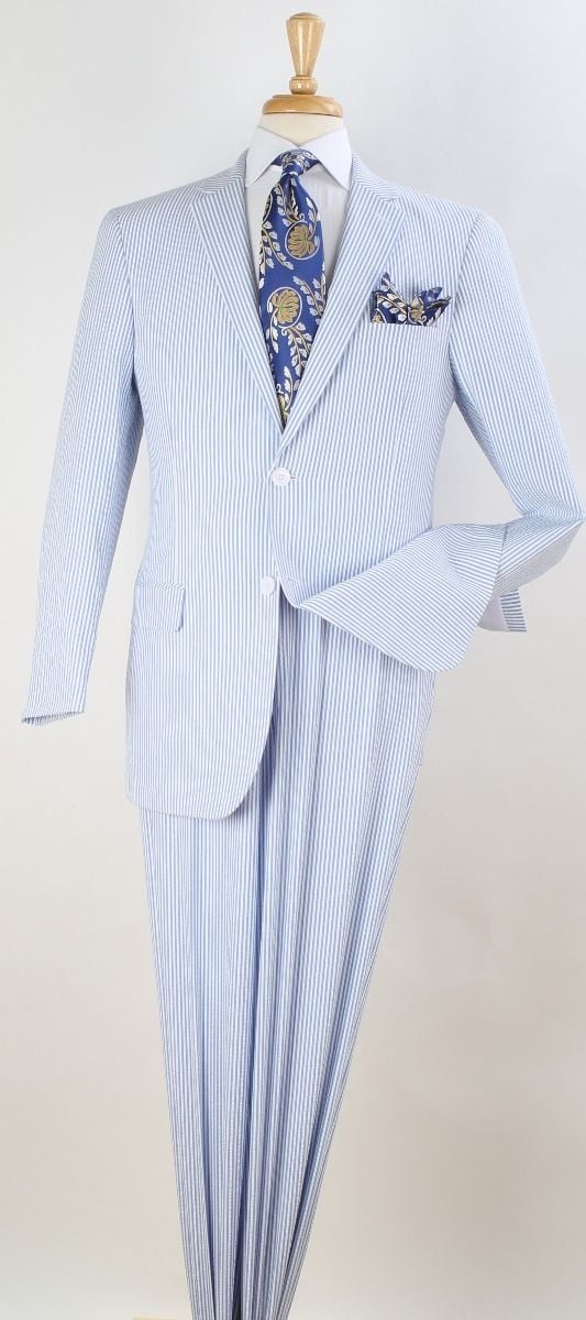 Royal Diamond Men's Outlet Seersucker Suit - Flat Front Pants