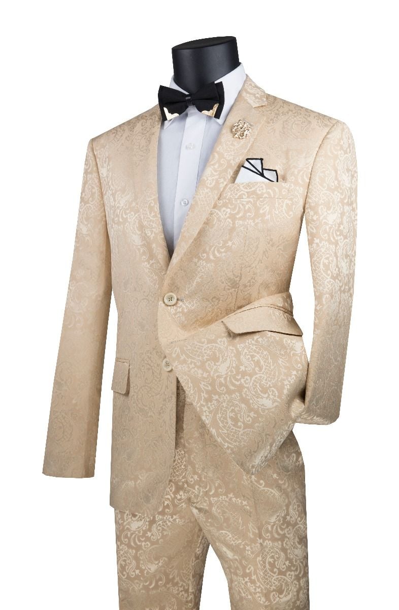 Vinci Men's Outlet 2 Piece Slim Fit Suit - Stylish Accented Patterns
