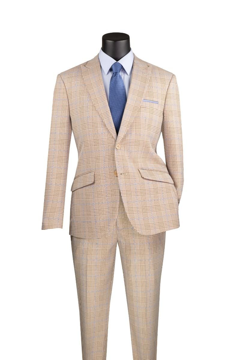 Vinci Men's 2 Piece Slim Fit Suit - Accented Windowpane