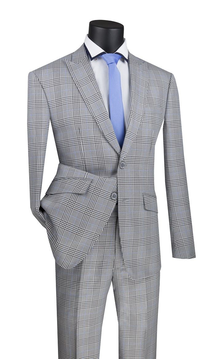 Vinci Men's 2 Piece Slim Fit Suit - Accented Windowpane