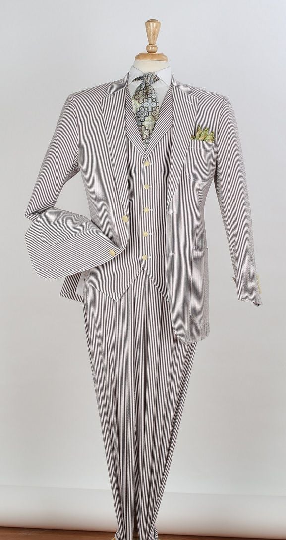 Royal Diamond Men's 3pc Seersucker Outlet Suit - Flat Front