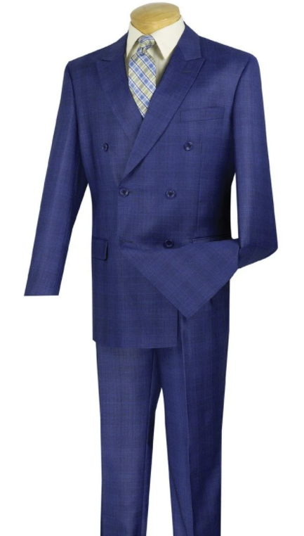 Vinci Men's 2 Piece Double Breasted Outlet Suit - Glen Plaid