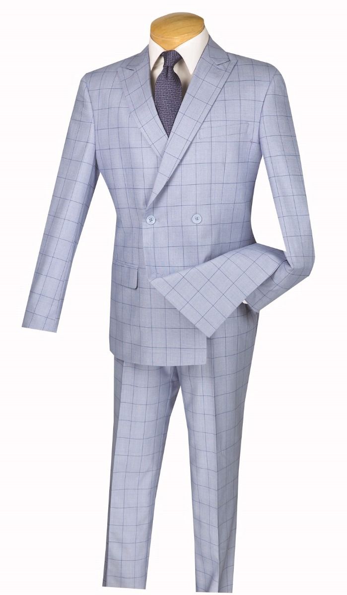 Vinci Men S Slim Fit Double Breasted Suit Windowpane