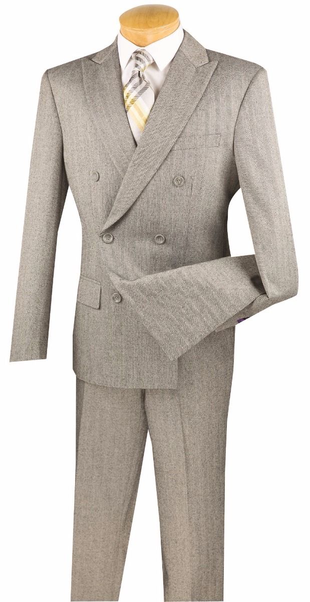 Vinci Men S Slim Fit Double Breasted Outlet Suit Herringbone