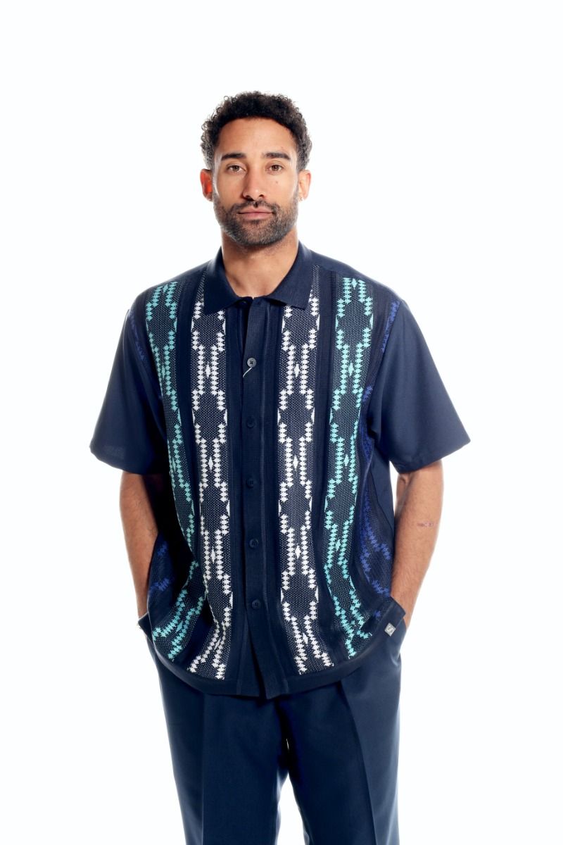Silversilk Men s 2 Piece Short Sleeve Walking Suit Chain Pattern