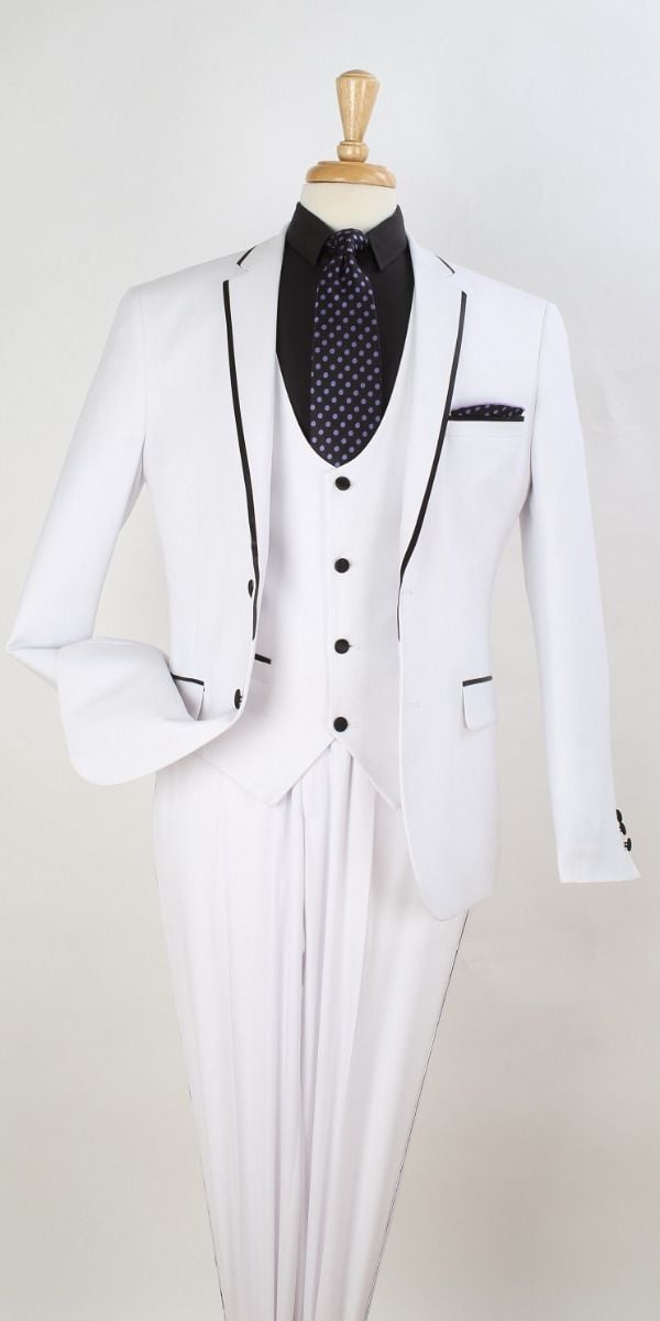 Royal Diamond Men's 3pc Slim Fit Outlet Suit - Black Piping