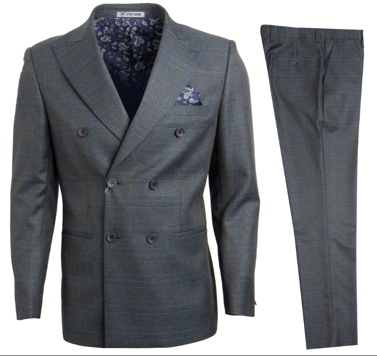 Stacy Adams Men's Outlet 3 Piece Double Breasted Suit - Glen Check