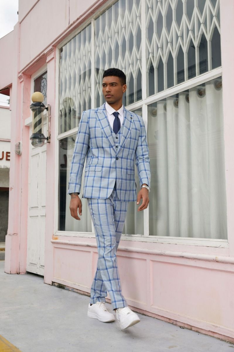 Stacy Adams Men s 3 Piece Hybrid Suit Plaid Pattern