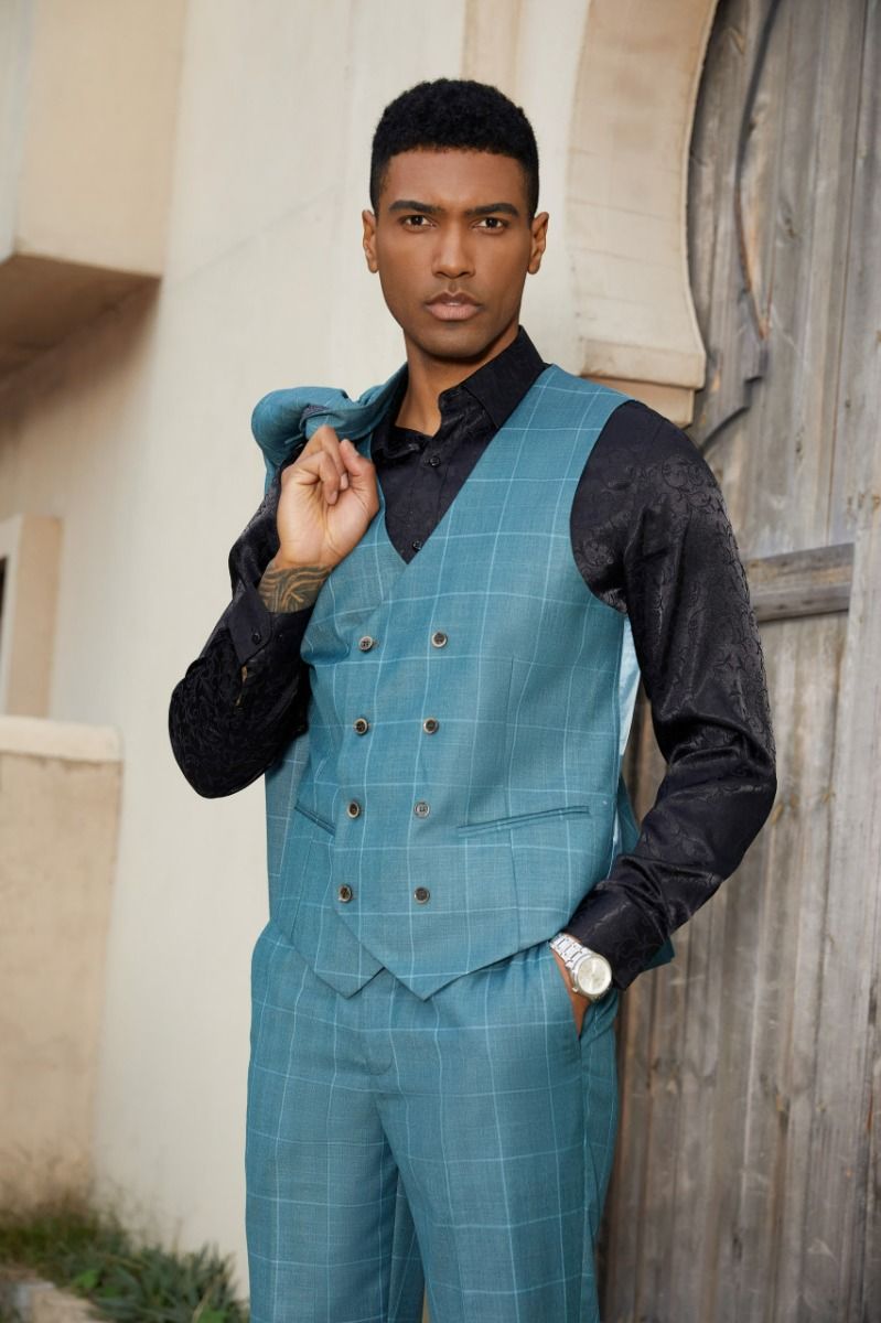 Stacy Adams Men's 3 Piece Hybrid Fit Suit - Pinstripe