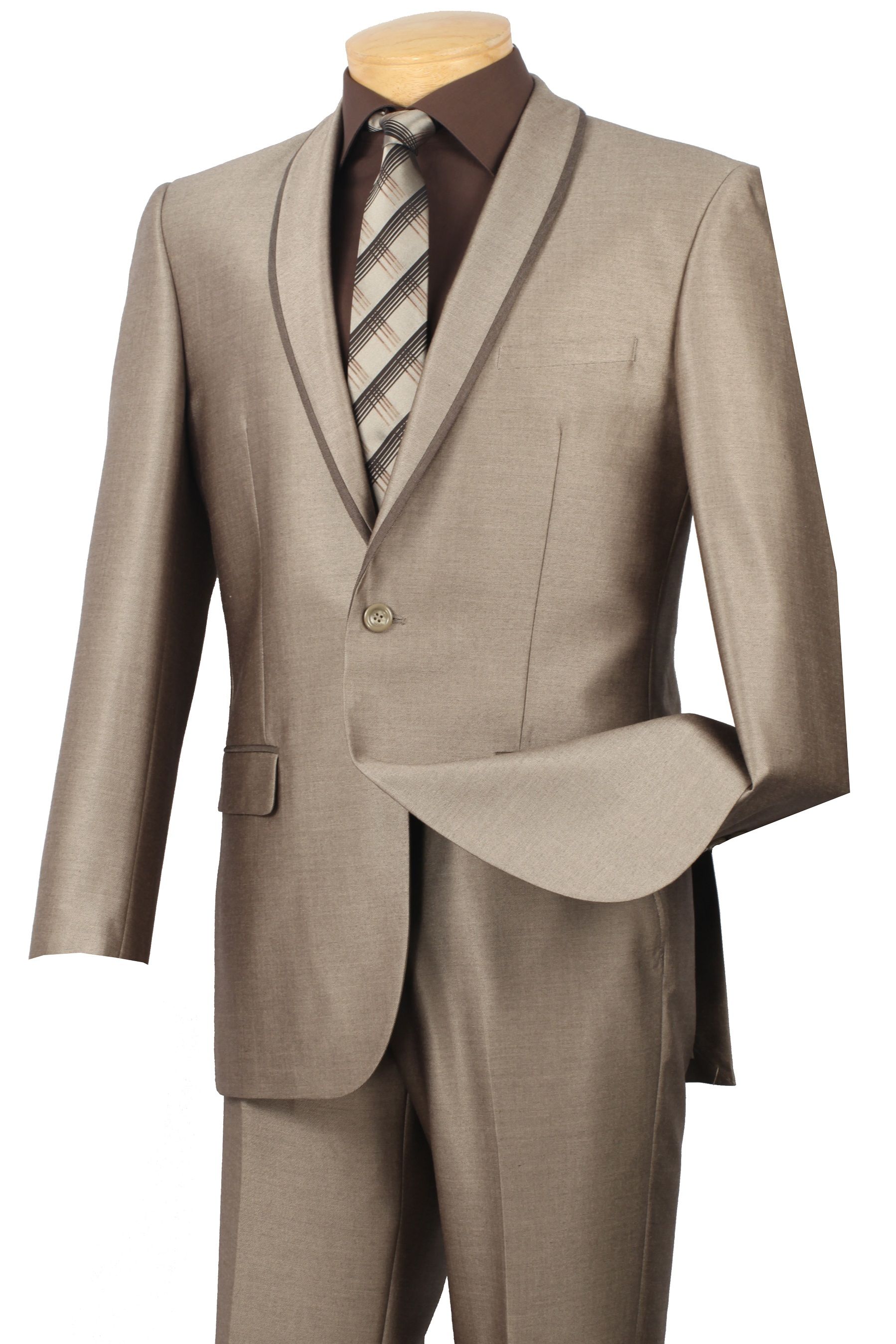 VINCI Men's Black Sharkskin 2 Button Shawl Lapel Slim Fit Tuxedo Suit NEW 