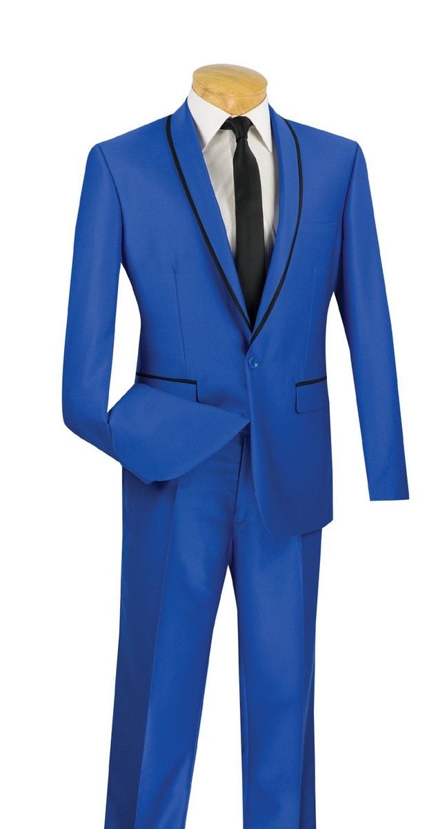 VINCI Men's Beige Sharkskin 1 Button Slim Fit Suit w/ Shawl Collar NEW 