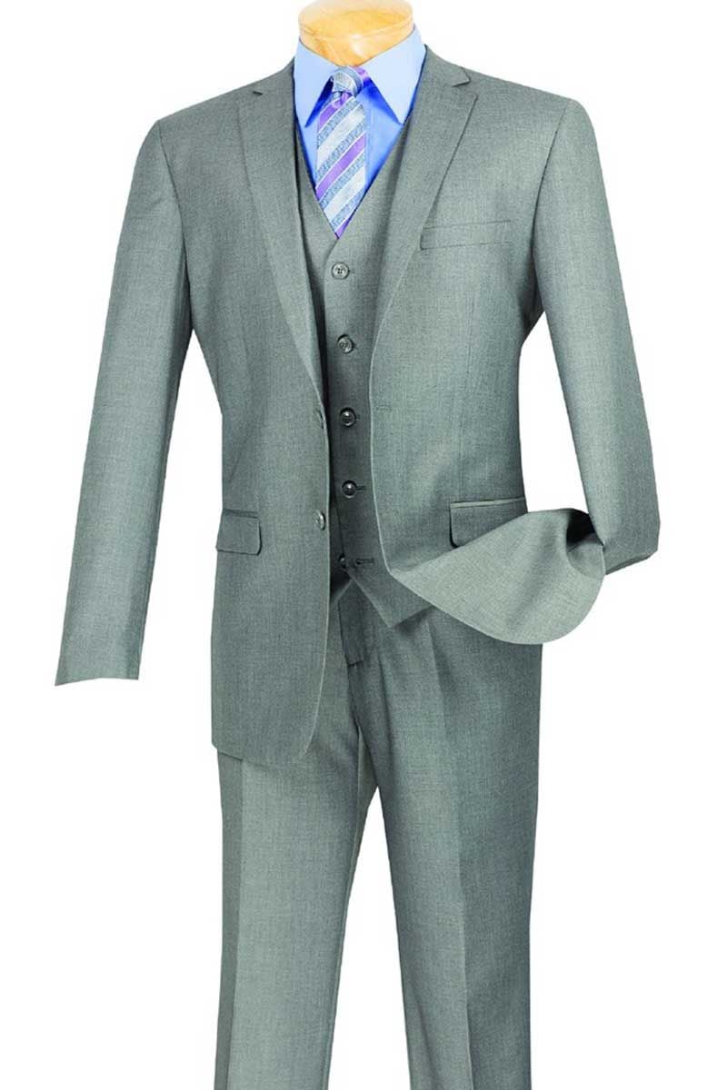 Vinci Men's Outlet 3 Piece Slim Fit Executive Style Suit - Flat Front Pants
