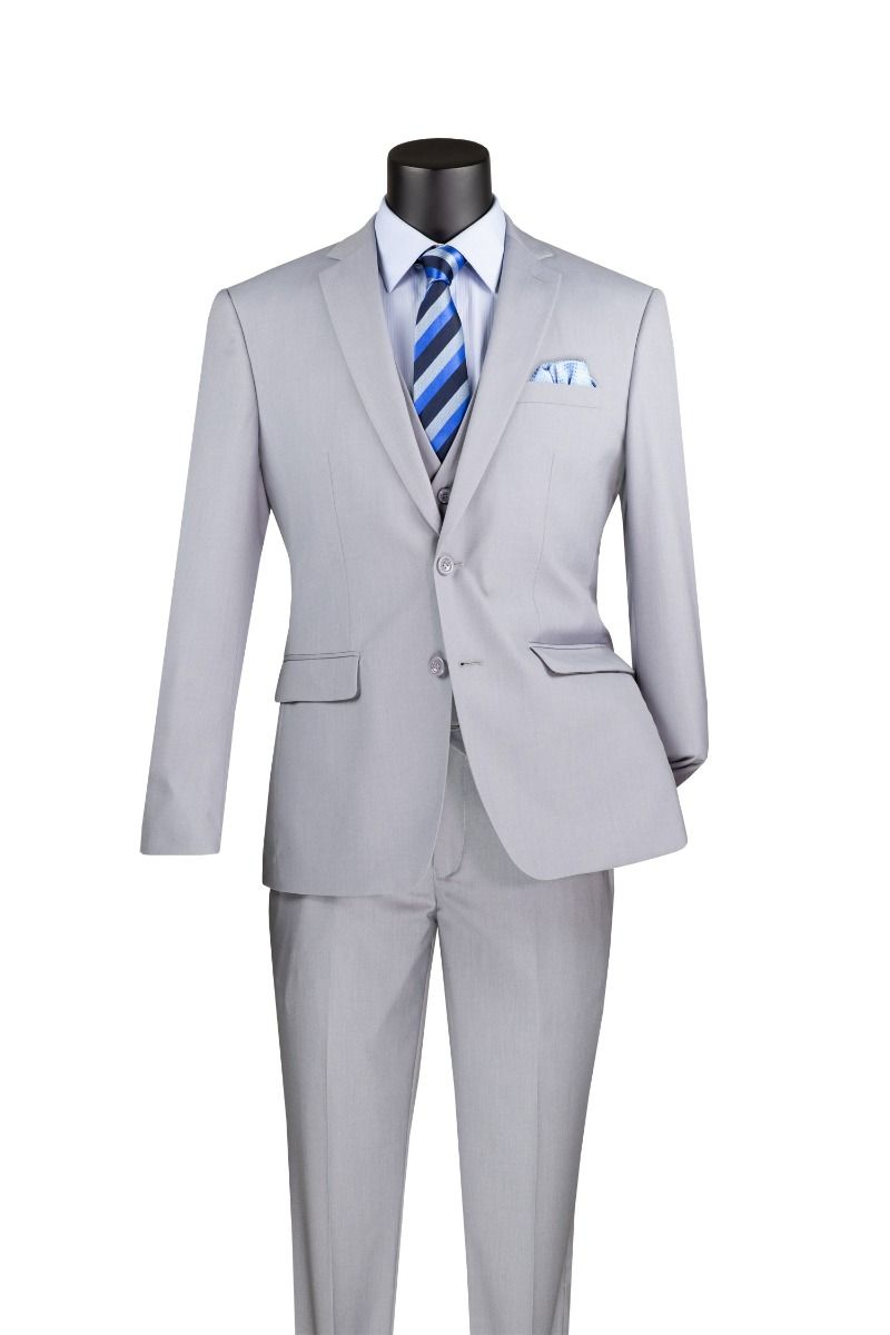 Vinci Men's 3 Piece Slim Fit Executive Style Suit - with Flat Front Pants