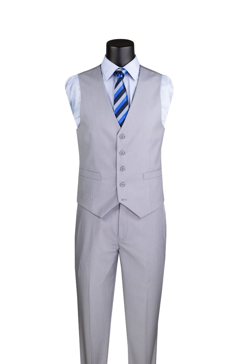 Slim Fit Suit Gray Narrow Lapel LOW VEST Vented European Men'S Slim Fit Suits - Three Piece Suit