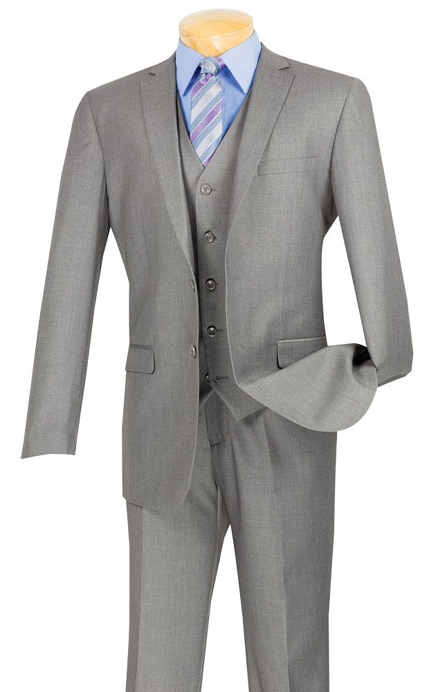 Vinci Men's Outlet 3 Piece Slim Fit Executive Style Suit - Flat Front Pants