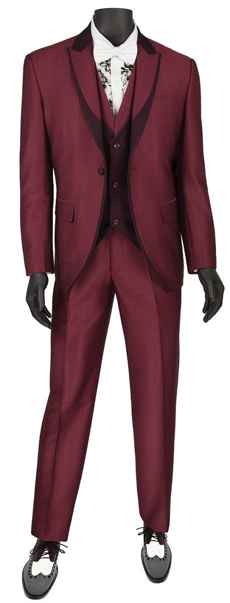 Vinci Men's 3 Piece Wool Feel Slim Fit Suit - Fashion Accents