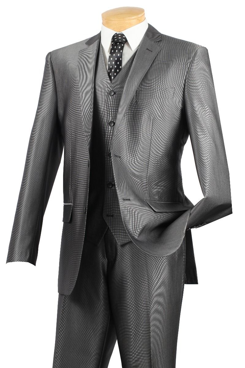 Vinci Men's 3 Piece Wool Feel Slim Fit Outlet Suit - Textured Solid