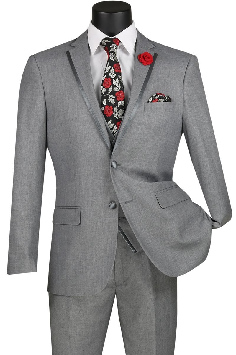 Vinci Men's 3 Piece Slim Fit Outlet Suit - Lapel Accent