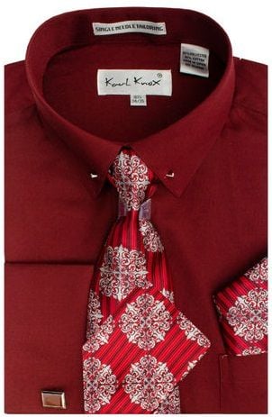 Karl Knox Men's French Cuff Shirt Set - Sharp Collar Bar