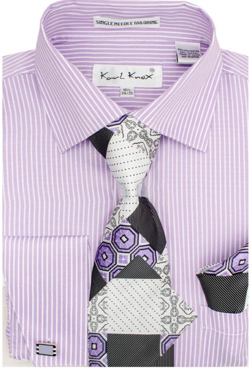 Karl Knox Men's French Cuff Shirt Set - Triple Pattern Checker