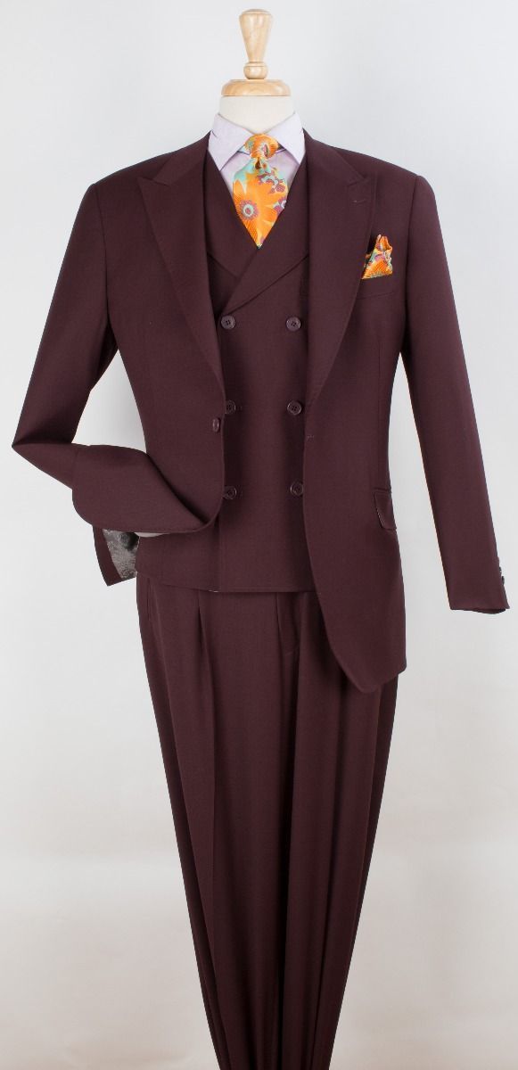 Apollo King Suit Brown Men's Two Button Notch Collar  Executive Classic Vested Suit