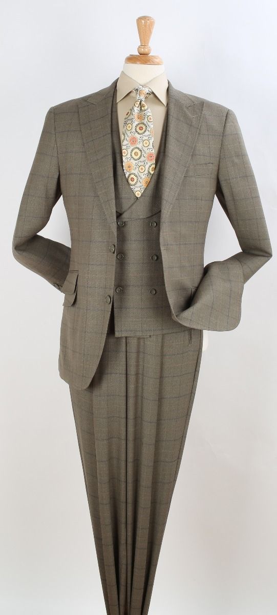 Apollo King Men's Outlet 100% Wool 3pc Fashion Suit - Shawl Vest