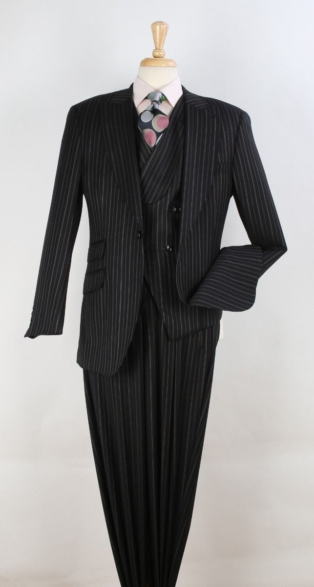 Apollo King Men's 3pc 100% Wool Suit - Slanted Fashion Vest