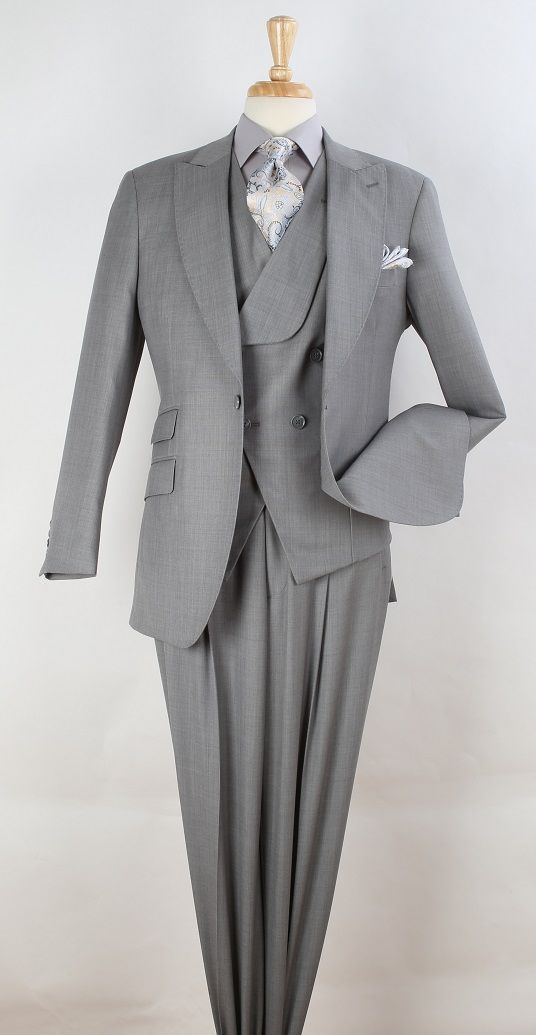 Apollo King Men's Outlet 3pc 100% Wool Suit - Slanted Fashion Vest