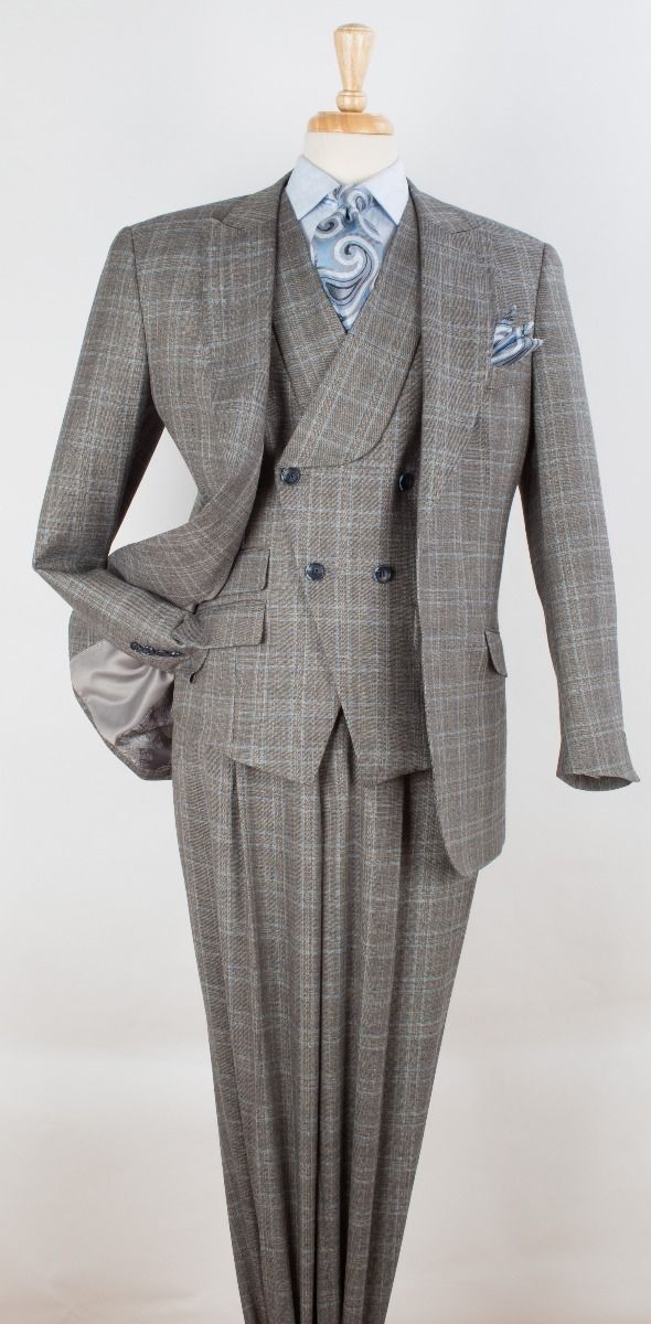 Apollo King Men's Outlet 3 Piece 100% Wool Suit - Slanted Fashion Vest