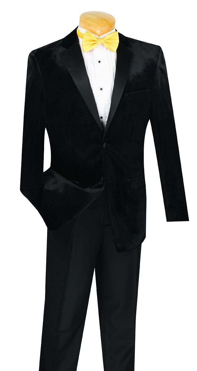 Vinci Men's Outlet 2 Piece Wool Feel Slim Fit Tuxedo - Velvet Jacket