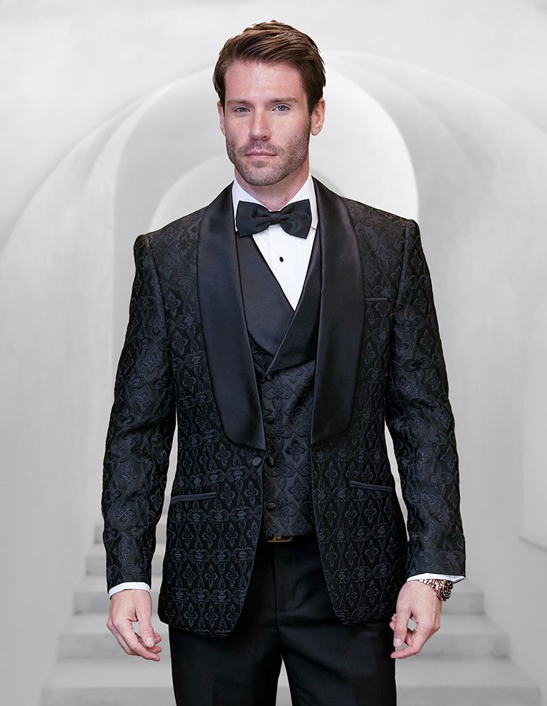Mens Vested Wool Tuxedo in Shawl Lapel with Satin Trim in Sapphire Blue & Black main image 0