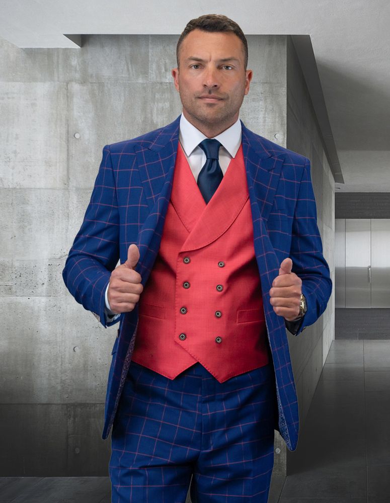 Statement Men's 100% Wool 3 Piece Suit - Stylish Vest